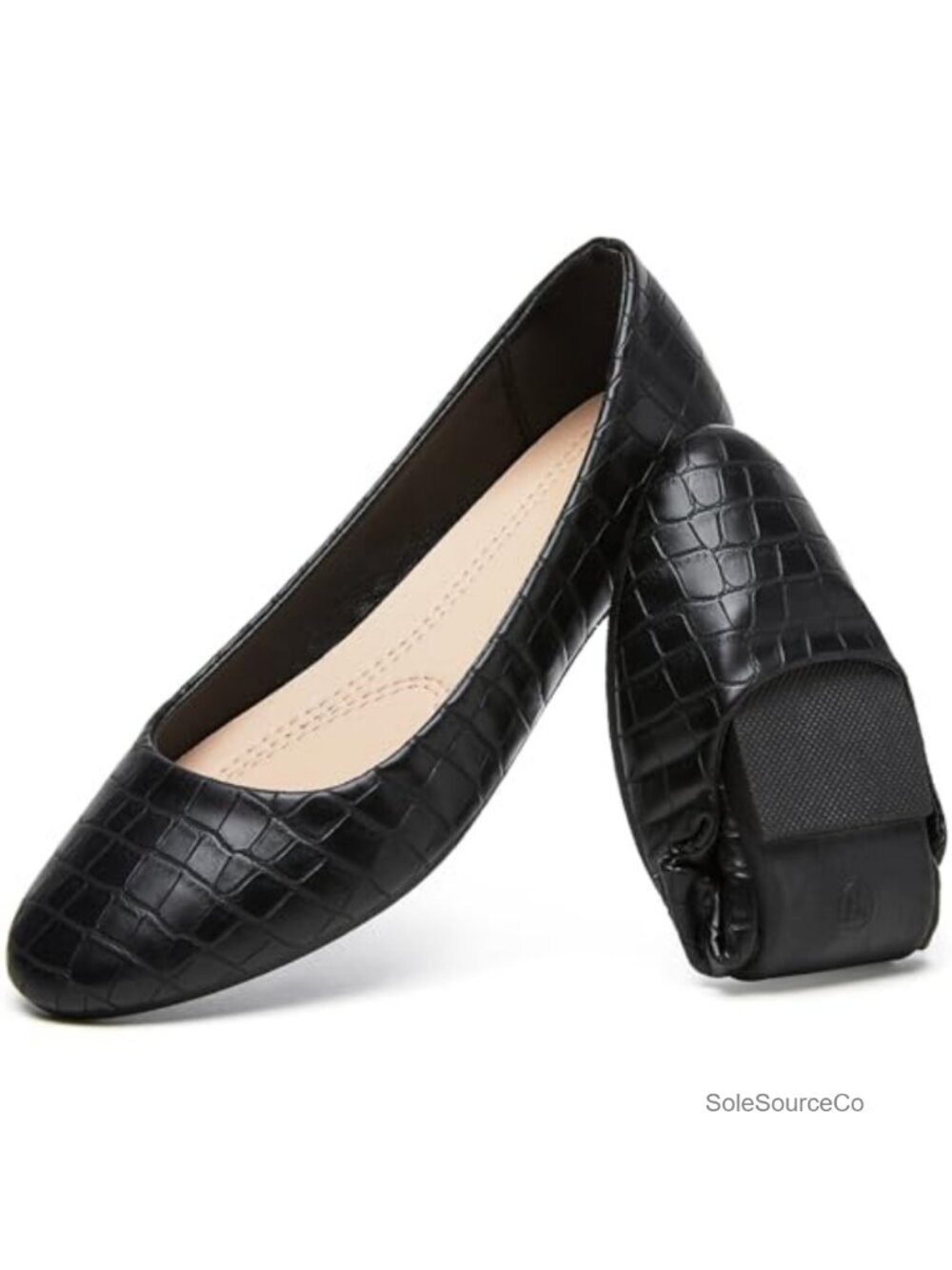 Faux Leather Crocodile Print Ballet Flats Slip On Dress Shoes Memory Foam Insole